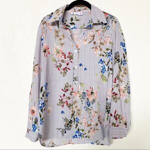 Free For Humanity Floral Stripe Half Button Blouse Size Small